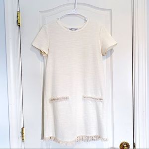 Zara Tweed Shift Dress - Cream - Size S